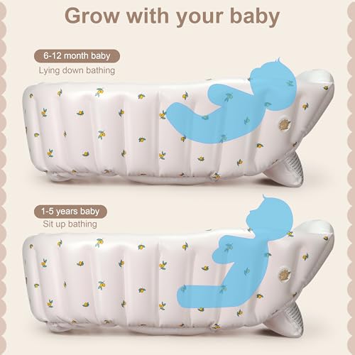 Mink Inflatable Baby Bathtub with Built-in Air Pump, Newborn to Toddler Bath Tub,Portable Travel Shower Basin with Back Support, Deflates and Folds Easily (Olive Bath) - Image 2