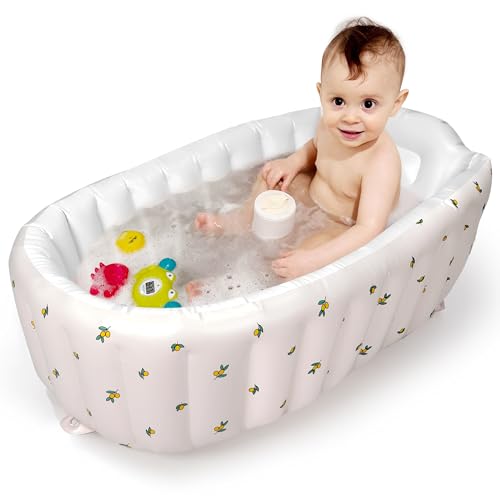 Mink Inflatable Baby Bathtub with Built-in Air Pump, Newborn to Toddler Bath Tub,Portable Travel Shower Basin with Back Support, Deflates and Folds Easily (Olive Bath) - Image 1