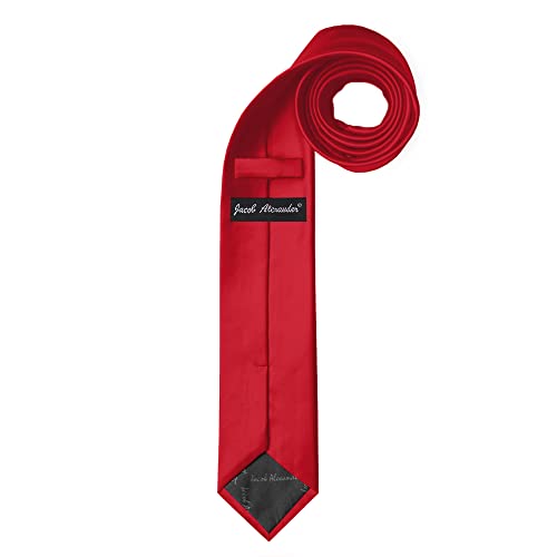 Jacob Alexander Men's Skinny Width 2" Solid Color Tie - Red - Image 2