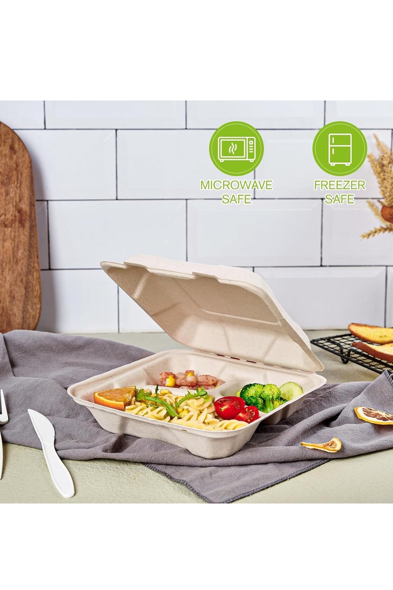 Disposable Paper Food Containers with Lids, 20 Pack 3 Compartment Takeout Boxes, Eco Friendly Food Packaging, 20.32×20.32×5.7cm - Image 3