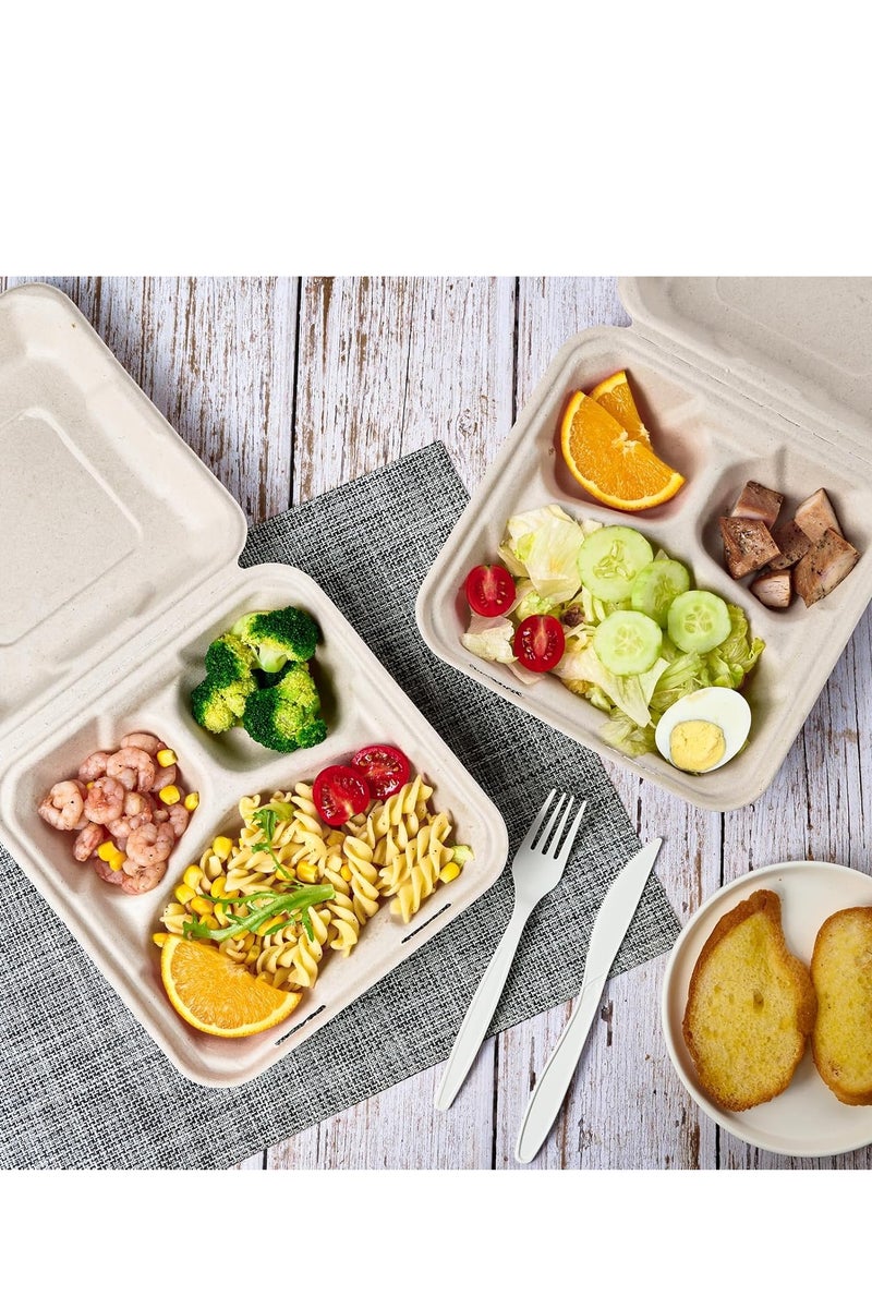 Disposable Paper Food Containers with Lids, 20 Pack 3 Compartment Takeout Boxes, Eco Friendly Food Packaging, 20.32×20.32×5.7cm - Image 5