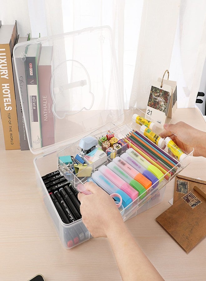 بي تي سكاي صندوق تخزين دب لطيف من طبقتين من BTSKY مع صينية مقسمة قابلة للإزالة، منظم أدوات فنية وحرفية محمول من البلاستيك الشفاف، حاوية تخزين قابلة للتكديس لأدوات المكتب المنزلي للأقلام والملاحظات وأوراق A4 وما إلى ذلك (شفاف) - Image 2