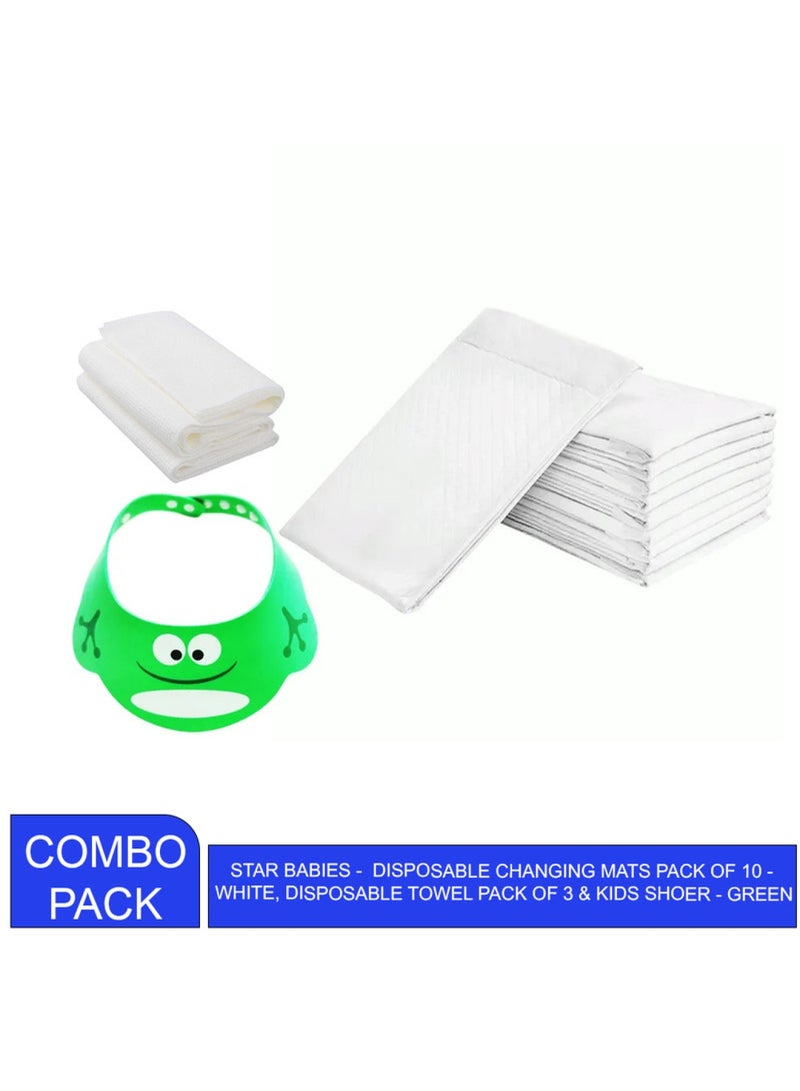 STAR BABiES Combo Pack Pack Changing Mat 10Pcs Disposable Towel 3Pcs Knee Pad 3Pair White - Image 1