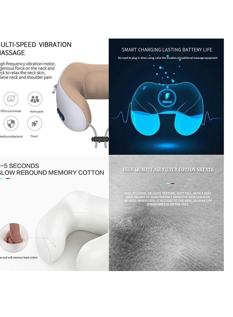 ELTRAZONE Travel Pillows For Sleeping Airplane, Portable Electric Neck Massager Soft Comfortable Breathable U-Shaped Memory Foam Massage Neck Pillow For Car Home And Office Heavy Duty - Image 5
