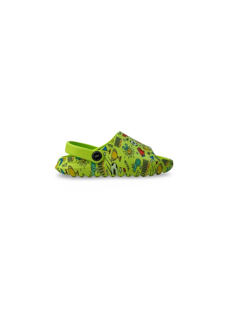 Boys Rubber Sandals – Green with Sports Print - Image 2