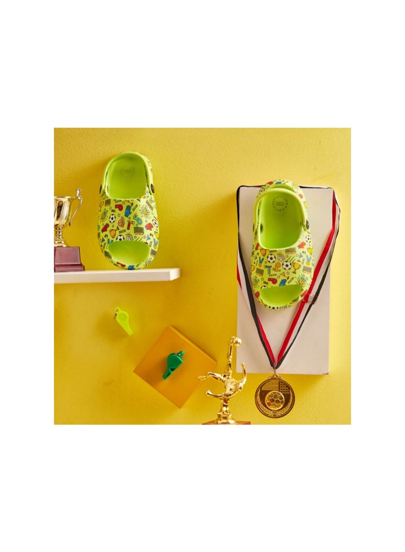 Boys Rubber Sandals – Green with Sports Print - Image 5