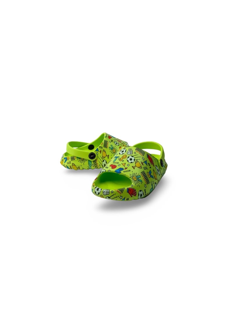 Boys Rubber Sandals – Green with Sports Print - Image 3
