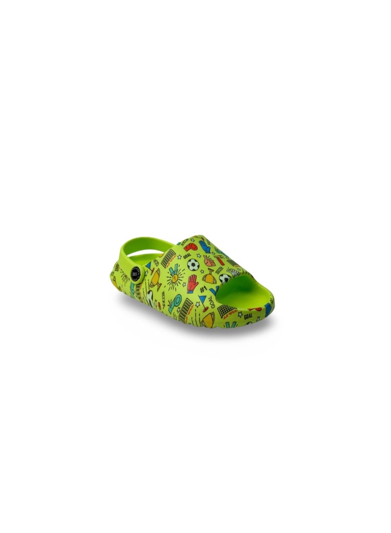 Boys Rubber Sandals – Green with Sports Print - Image 1