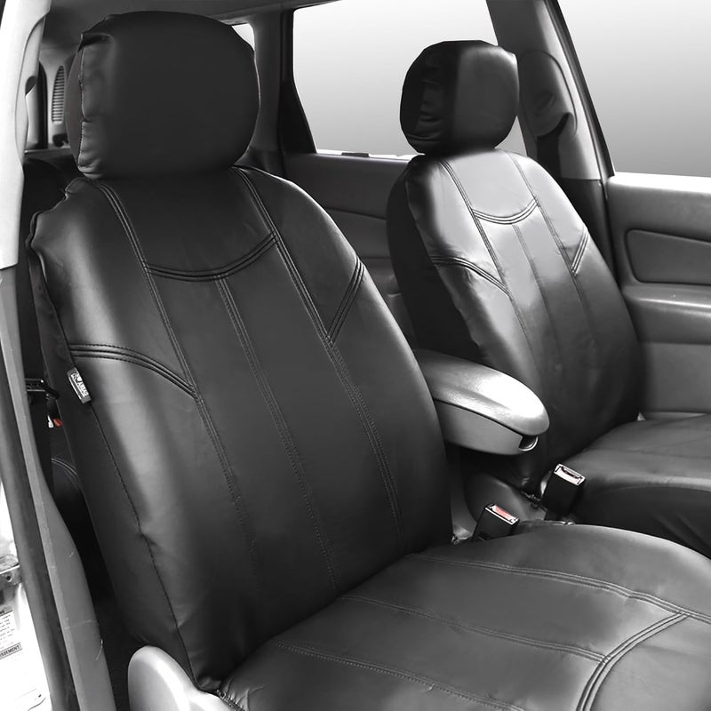 FH Group Front Set Faux Leather Car Seat Covers for Low Back Seat with Removable Headrest, Universal Fit, Airbag Compatible Seat Cover for SUV, Van, Black - Image 2