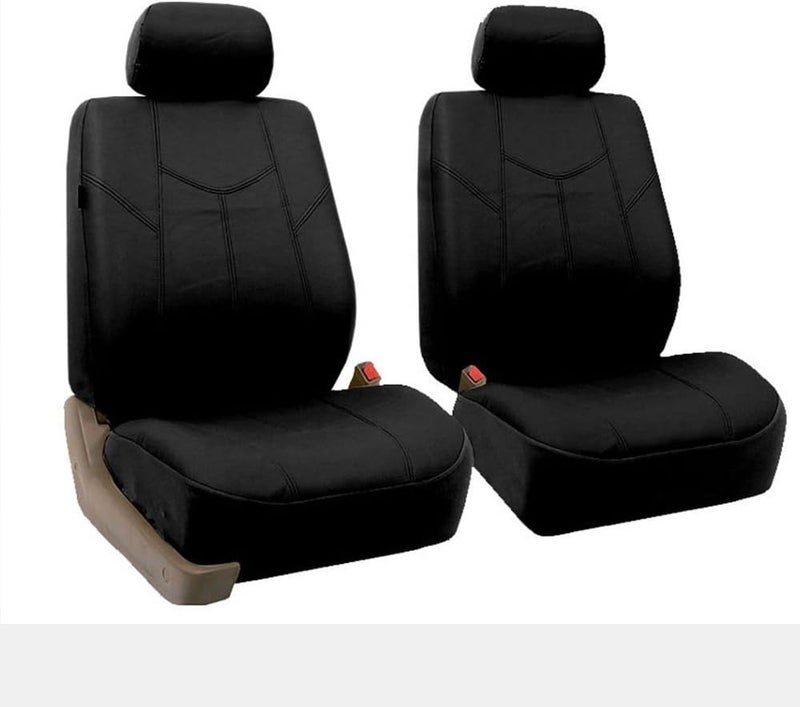 FH Group Front Set Faux Leather Car Seat Covers for Low Back Seat with Removable Headrest, Universal Fit, Airbag Compatible Seat Cover for SUV, Van, Black - Image 1