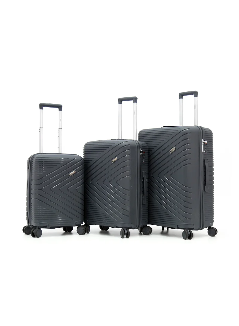ديليكسي Unbreakable Hardshell PP Luggage Set with 8 Wheels Thick Shell Multi Layer PP 3 Piece Set, 20, 24, 28 Inch (Grey)
