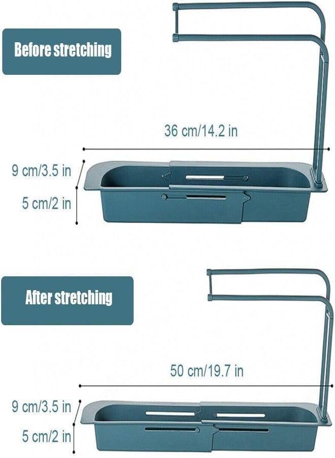 ATETO Adjustable Telescopic Kitchen Storage Rack | Expandable Plastic Sponge Holder with Drainage | Soap Brush Drainer Basket Organizer for Countertop Cleaning Accessories - Image 4