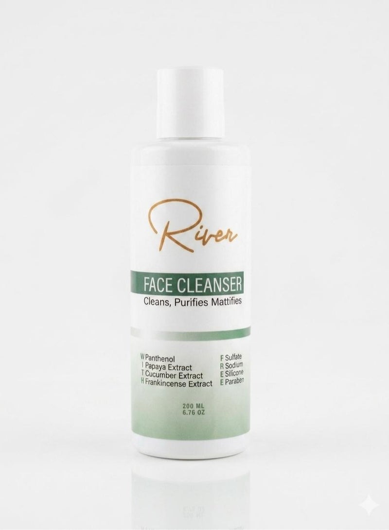 River Facial Cleanser with Cucumber, Panthenol, Papaya & Frankincense Extracts to Cleanse, Purify, and Reduce Shine – 200ml - Image 1