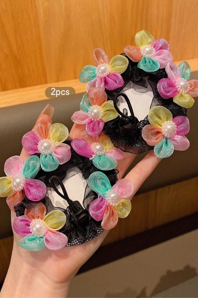 Girls' Hair Ties with Colorful Flower Design – Made of Lightweight Mesh That’s Gentle on Kids’ Hair – Adds a Beautiful and Unique Touch to Bun Hairstyles - Image 4