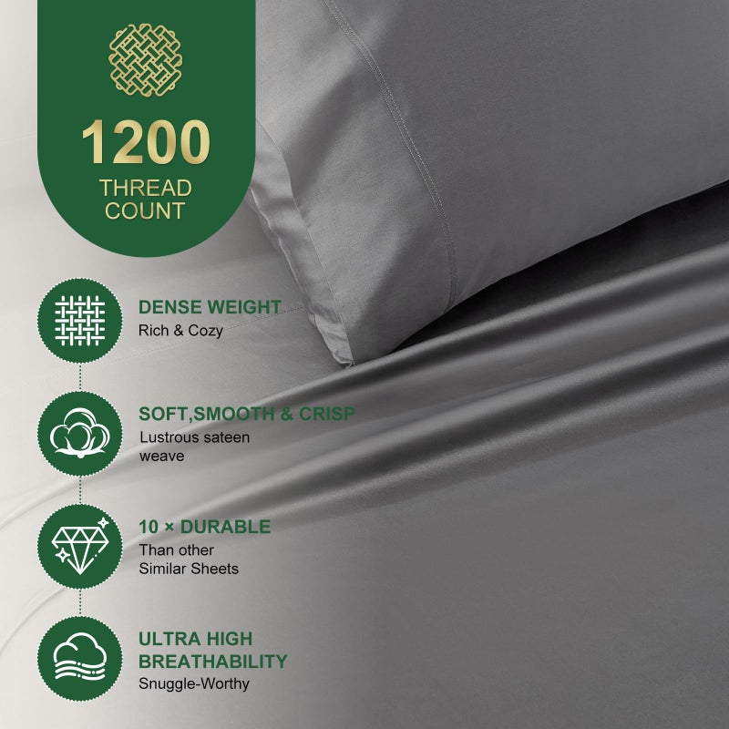 Ivellow 100% Egyptian Cotton Sheets Queen Size Set - 1200 Thread Count 6 PC 18" Deep Pocket Queen Size Bed Sheet Setï¼ŒLuxury Soft Breathable Grey Cooling Sheet Sets Durable Hotel Quality Bedding - Image 2
