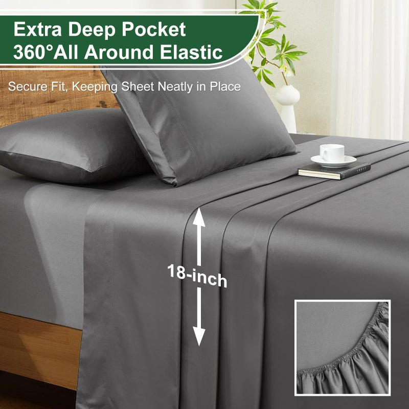 Ivellow 100% Egyptian Cotton Sheets Queen Size Set - 1200 Thread Count 6 PC 18" Deep Pocket Queen Size Bed Sheet Setï¼ŒLuxury Soft Breathable Grey Cooling Sheet Sets Durable Hotel Quality Bedding - Image 5