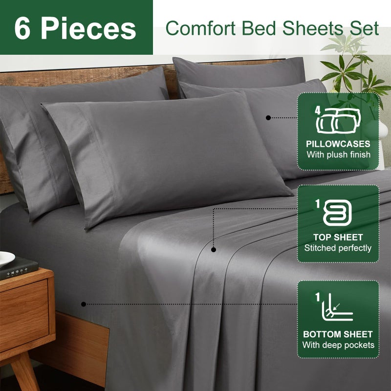 Ivellow 100% Egyptian Cotton Sheets Queen Size Set - 1200 Thread Count 6 PC 18" Deep Pocket Queen Size Bed Sheet Setï¼ŒLuxury Soft Breathable Grey Cooling Sheet Sets Durable Hotel Quality Bedding - Image 4