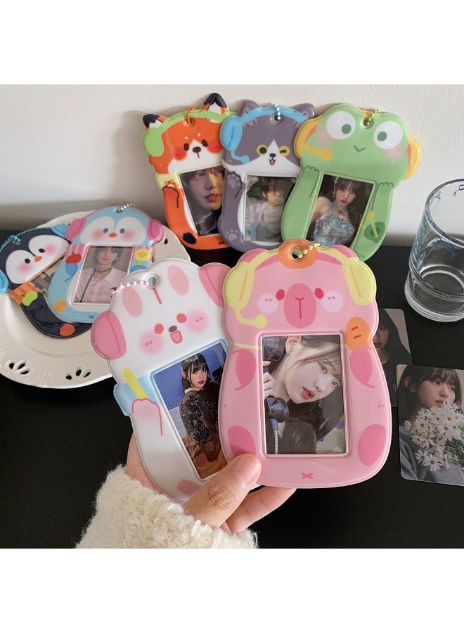 NIBEMINENT 1 - Piece Cute Cartoon Animals Kpop Photo Card Holder Pendant Key Chain ID Badge Holder ID Card Holder Photo Card Protector for School ID Office ID Access Card for Women Girls - Image 3