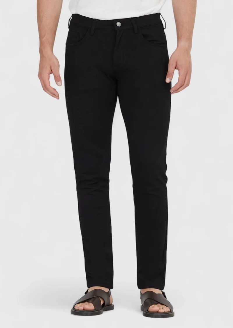 RAMSEY Black Knitting Slim Fit Casual Trousers