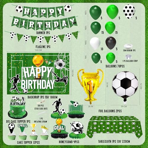 jenlion Soccer Birthday Party Decorations 120Pcs Kit with Tablecloth Backdrop Banner Cake Topper Balloons Centerpieces More for Boy - Image 5