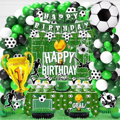 jenlion Soccer Birthday Party Decorations 120Pcs Kit with Tablecloth Backdrop Banner Cake Topper Balloons Centerpieces More for Boy - Image 1