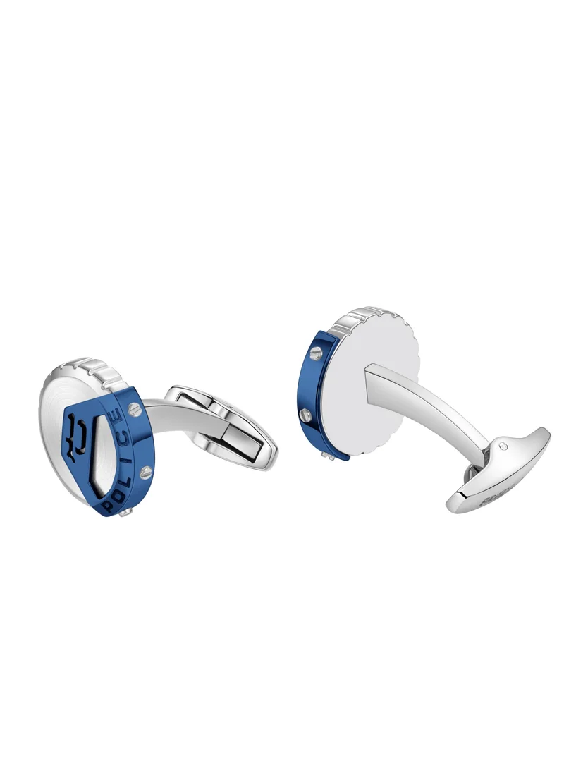 POLICE Cufflinks For Men Stainless Steel with Blue Logo