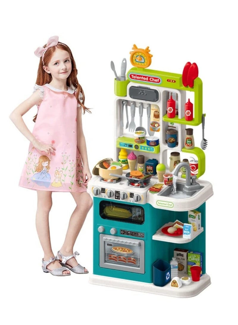 مطبخ لعب للأطفال بتصميم تفاعلي مع صوت وإضاءة وملحقات طعام - متعدد الألوان- 95 قطعه - Image 1