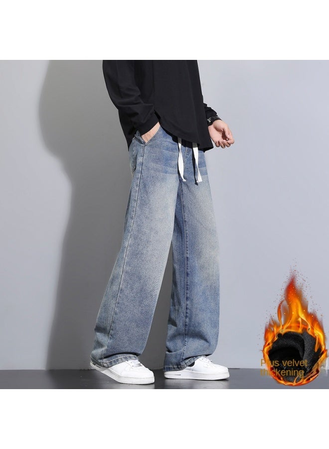 American Retro Drawstring Jeans Men's Winter Style Trendy Washed Drop Crotch Loose Versatile Men's Cargo Pants - Image 4