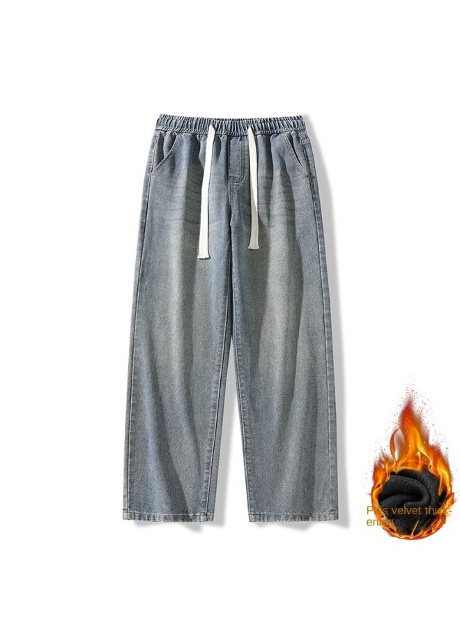 American Retro Drawstring Jeans Men's Winter Style Trendy Washed Drop Crotch Loose Versatile Men's Cargo Pants - Image 5