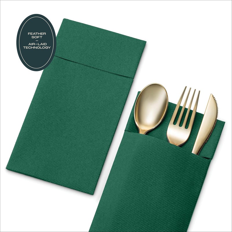 Servietto 50-Pack Disposable Linen-Feel Dinner Napkins With Built-in Flatware Pocket  BLUE Prefolded Cloth Like Paper Napkins For Wedding  Dinner Or Party - Image 4