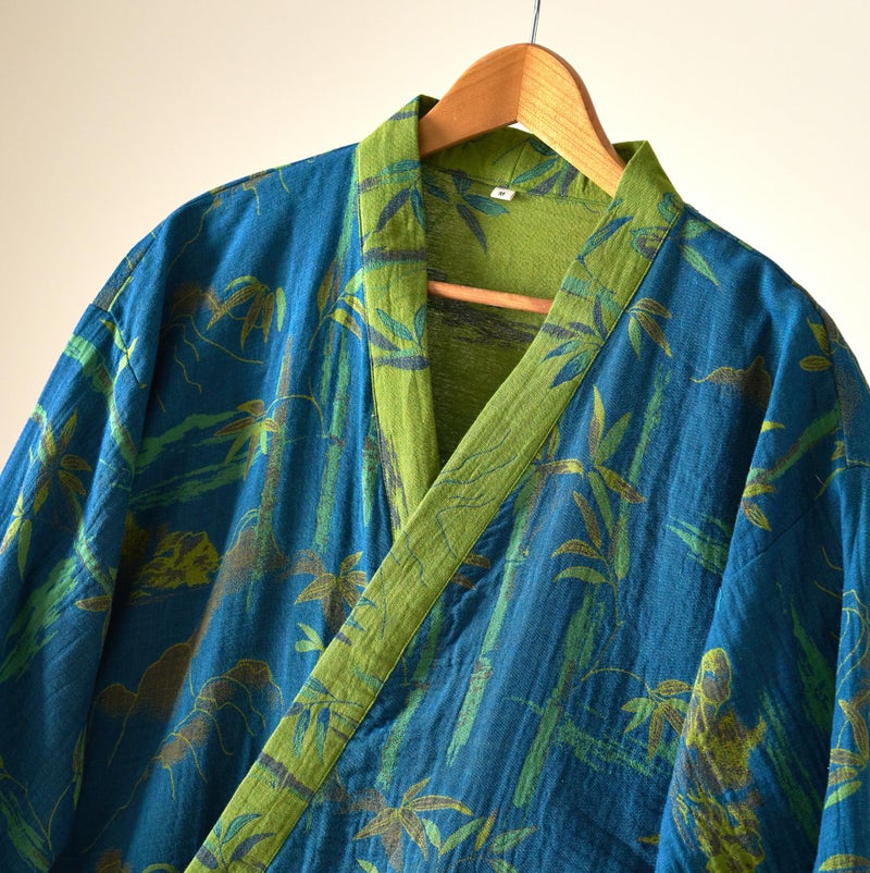 Purefair 100% Cotton Gauze Bamboo Leaf Kimono Robe, Long Knit Loose Loungewear Bathrobe Nightgown Ladies Sleepwear for Women - Image 3