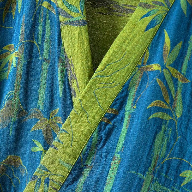 Purefair 100% Cotton Gauze Bamboo Leaf Kimono Robe, Long Knit Loose Loungewear Bathrobe Nightgown Ladies Sleepwear for Women - Image 4