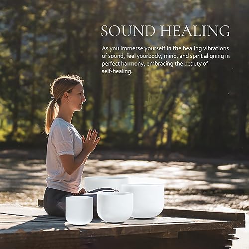 Lycrystal Singing Bowl Set of 4 PCS 6" A Note 8" F Note 10" G Note 12" C Note Frosted Chakra Quartz Crystal Sound bowls With Carry Case Bag. - Image 3