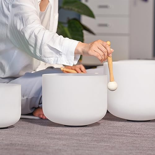 Lycrystal Singing Bowl Set of 4 PCS 6" A Note 8" F Note 10" G Note 12" C Note Frosted Chakra Quartz Crystal Sound bowls With Carry Case Bag. - Image 5