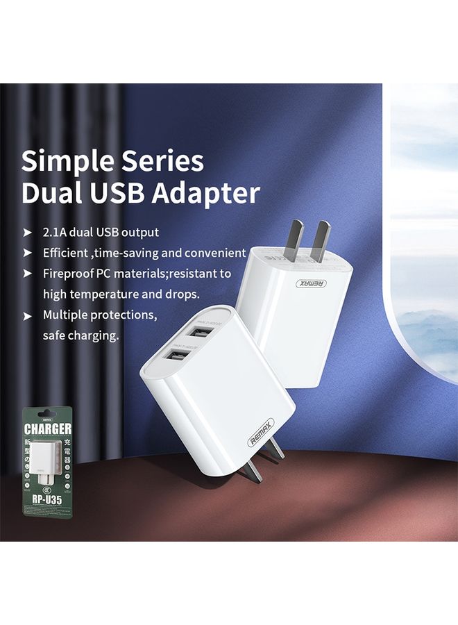 Beauenty REMAX Jane Series RP-U35 2.1A Dual USB Port Charger, Specification:CN Plug(White) - Image 2