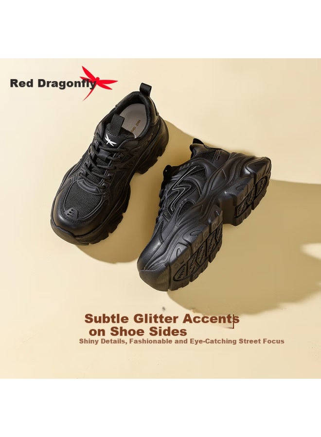 Red Dragonfly Women's Fashion Thick Sole Dad Sneakers Versatile Comfortable Casual Shoes Epb35109 Black Size 40