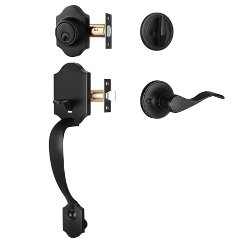 Leydebong Black Front Door Handle and Deadbolt Set Classic Front Door Lock Set All Keyed Differrnt Front Door Handle with Single Cylinder Deadbolt for Exterior Door Reversible for RightLeft - Image 3