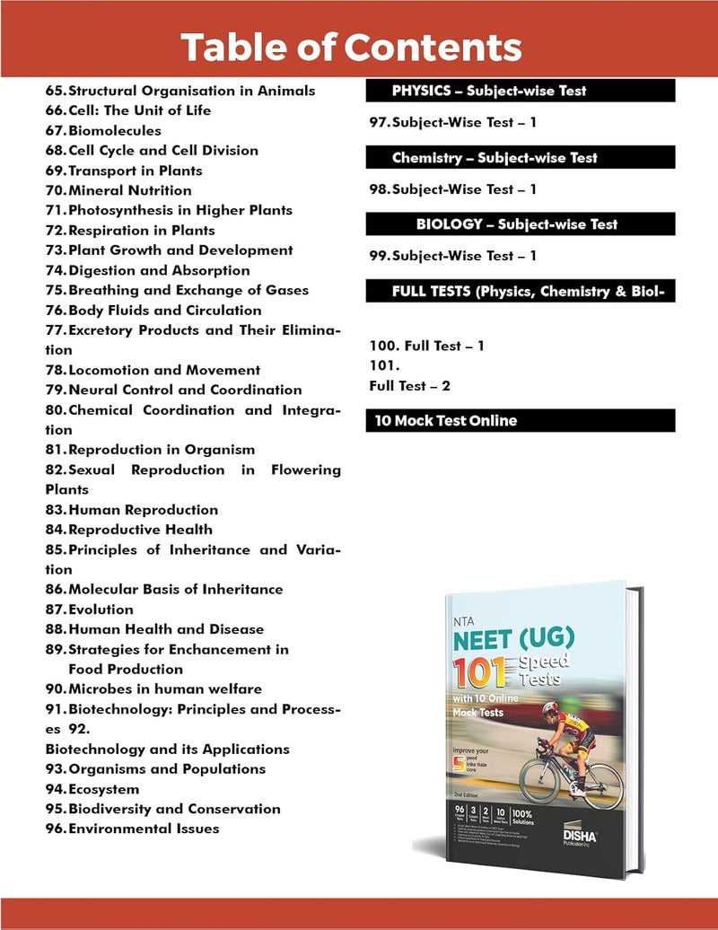 Nta Neet (Ug) 101 Speed Tests With 10 Online Mock Tests 2Nd Edition | 96 Chapter Tests + 3 Subject Tests + 2 Mock Tests + 10 Online Mock Tests | Physics, Chemistry, Biology, Pcb  - Image 3