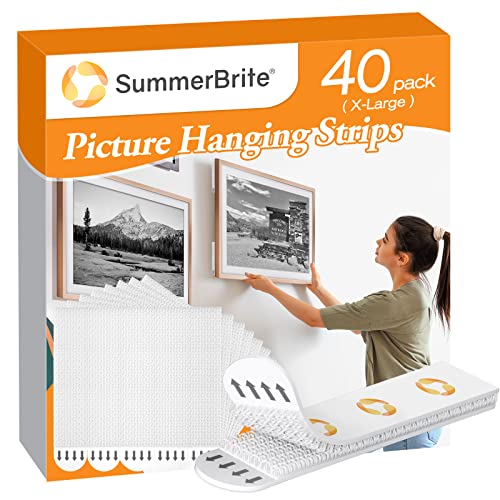 SummerBrite XL Picture Hanging Strips Heavy Duty 40 Strips Damage Free Removal Picture Hangers for Wall Sticky Hook Loop Adhesive Strips for PosterPictureHomeOffice 20 PairsXLarge White