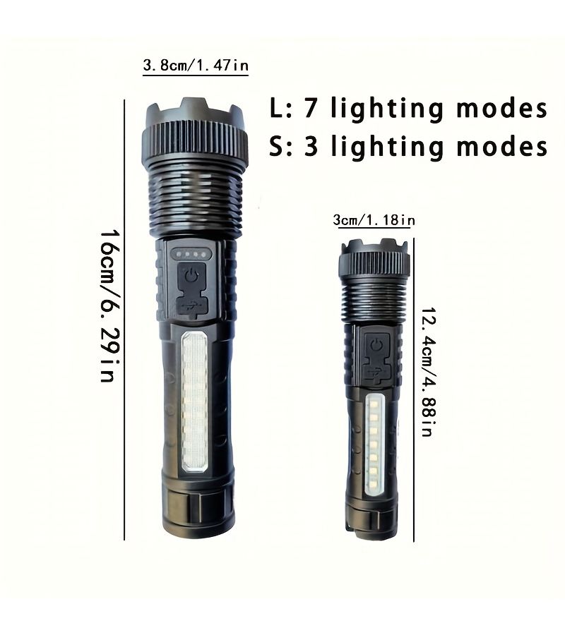 مصباح يدوي LED قابل لإعادة الشحن مع خاصية التكبير، بطارية 1200 مللي أمبير، مناسب للطوارئ المنزلية - Image 5