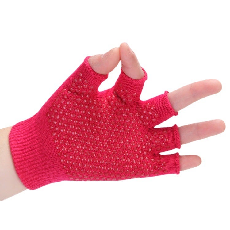 Anti-Slip Yoga Gloves Half Finger Sweat Absorbent Rose Red - Image 4