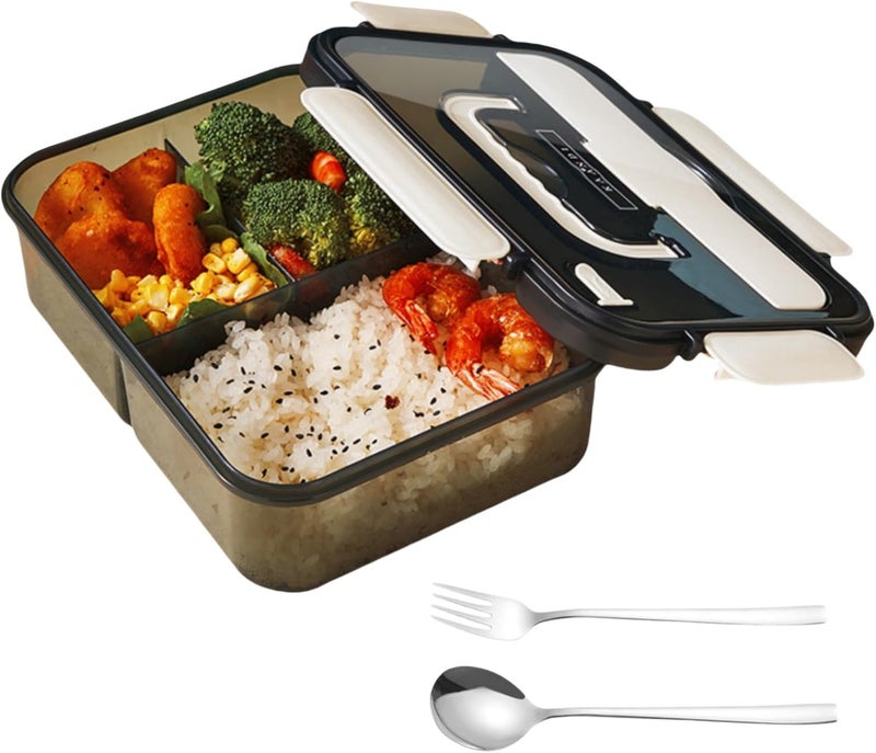 Lullaxx Bento Lunch Boxes Lunch Box 304 Stainless Steel Spoon And Fork For Kids And Adults, Microwaveable, 3 Compartment 1500Ml Suitable For School, Office, And Picnics (Beige) - Image 1