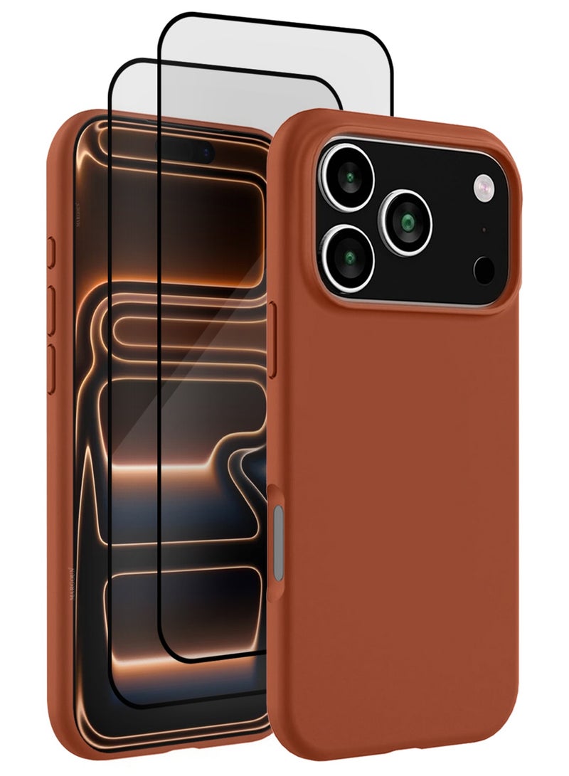 CATANES 3 Packs Silicone Protective Phone Case for iPhone 17 Pro - Soft Anti-Scratch Microfiber Lining Ultra Slim Drop Protection Phone Cover with Two 3D Screen Protectors - Windsor Brown - Image 1