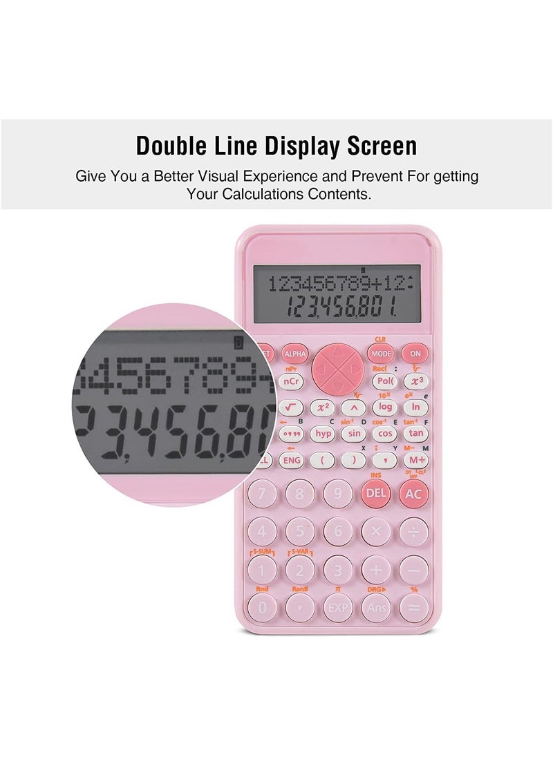 2-Line Standard Scientific Calculator, Portable and Cute School Office Supplies, Suitable for Primary School to College Student Use - Pink