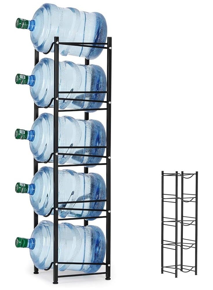 Water Bottle Storage Stand, 5 Tier Water Bottle Holder 5 Gallons Shelf, Heavy Duty Water Bottle Stand Storage for Kitchen Home and Office Easy To Assemble Black - Image 1