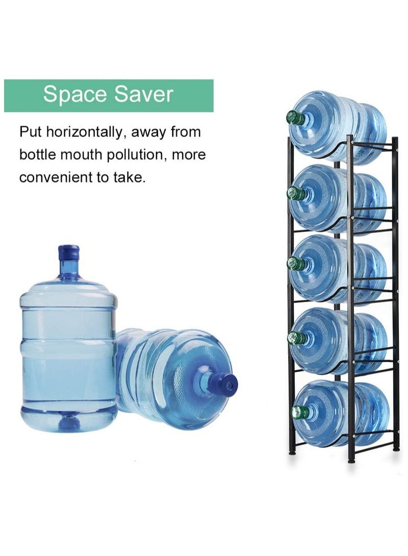 Water Bottle Storage Stand, 5 Tier Water Bottle Holder 5 Gallons Shelf, Heavy Duty Water Bottle Stand Storage for Kitchen Home and Office Easy To Assemble Black - Image 4