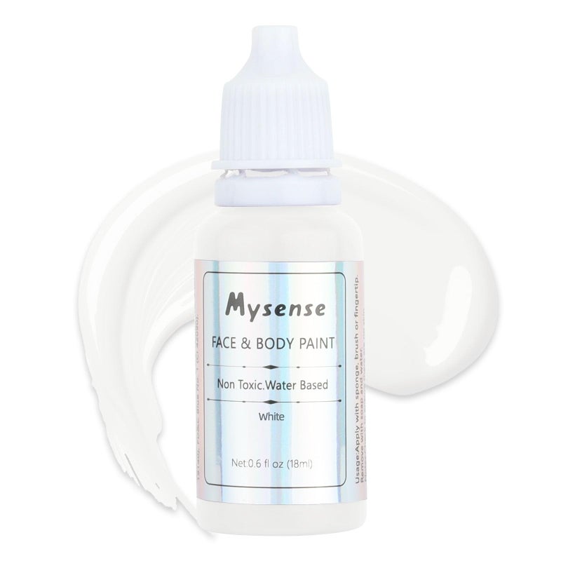 Mysense طلاء وجه أبيض من ميسنس، مكياج أبيض كامل التغطية للمهرجين، طلاء جسم كريمي غير سام قائم على الماء للبالغين والأطفال لمكياج هالوين جمجمة هيكل عظمي زومبي مصاص دماء، 0.6 أونصة - Image 1