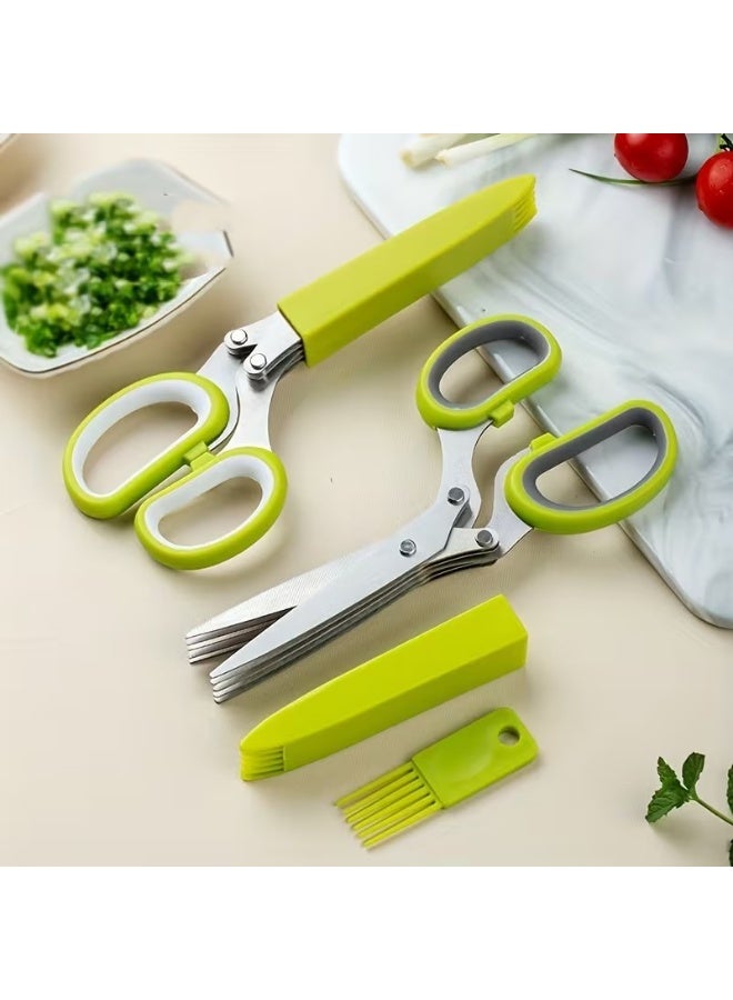 Goolsky مقص مطبخ متعدد الاستخدامات من الفولاذ المقاوم للصدأ 5 طبقات - مثالي للبصل الأخضر، الأعشاب البحرية والمزيد - قبضة مريحة، سهل التنظيف - Image 1