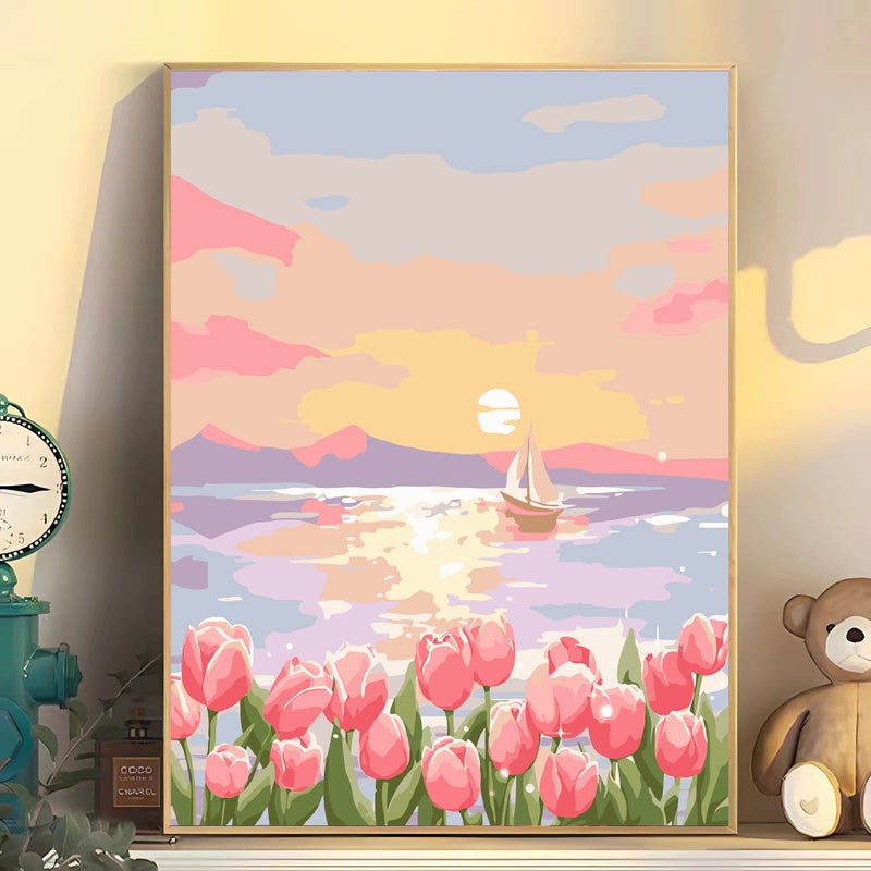 Digital Oil Painting Diy Handmade Painting Cure Handmade Simple Rose Flower Living Room Decorative Painting Sunset Rose - Image 5