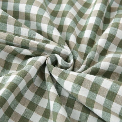 Silnuo Green/White Plaid Ruffled Body Pillow Sham Washed Cotton Shabby Checkered Gingham Pillow Cover 20"x54" - Image 4